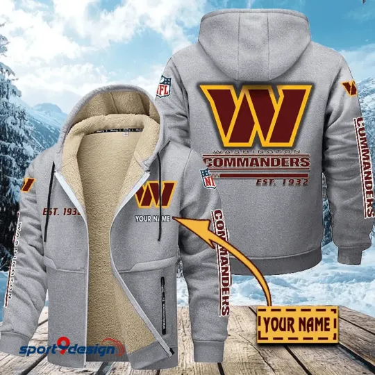 Personalized Washington Commanders Hoodie Zip Velvet Coat