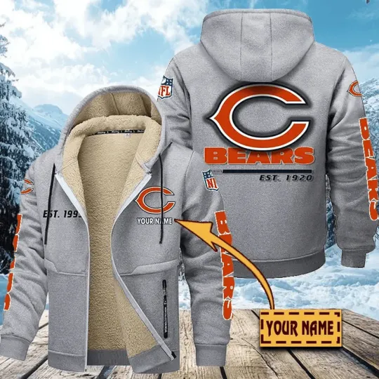 Personalized Chicago Bears Hoodie Zip Velvet Coat