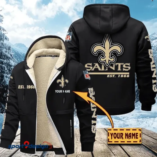 Personalized New Orleans Saints Hoodie Zip Velvet Coat