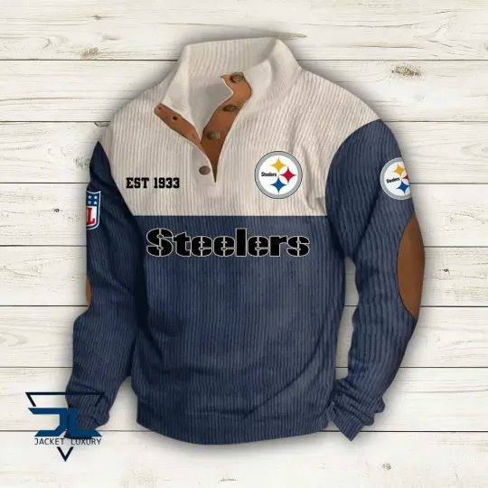 Discover Pittsburgh Steeler Sports EST 1933 Corduroy Stand Collar Sweatshirts