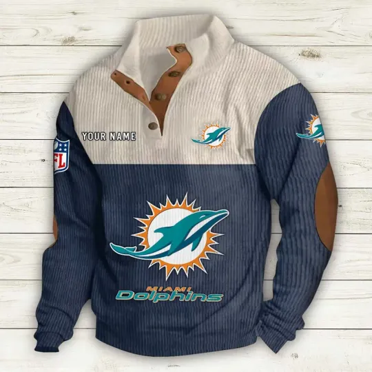 Miami Dolphins Corduroy Stand Collar Sweatshirt, Gift For Men