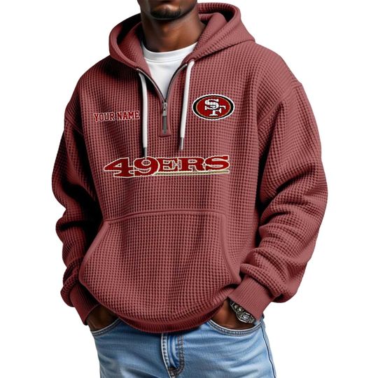 49ers Personalized Quarter Zip Waffle Hoodie