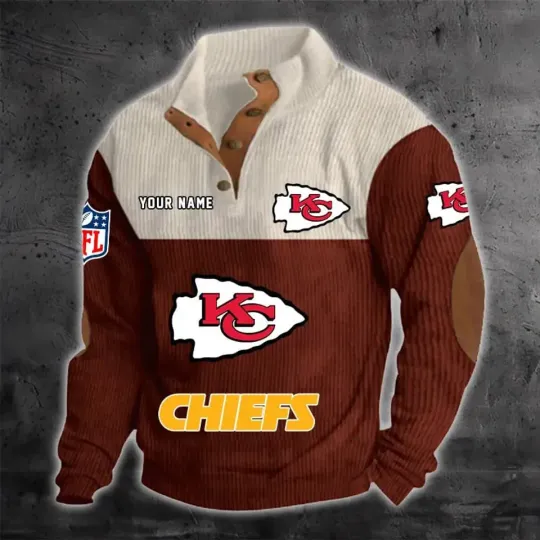 Personalized KC Team Corduroy Stand Collar Sweatshirt, Gift For Men