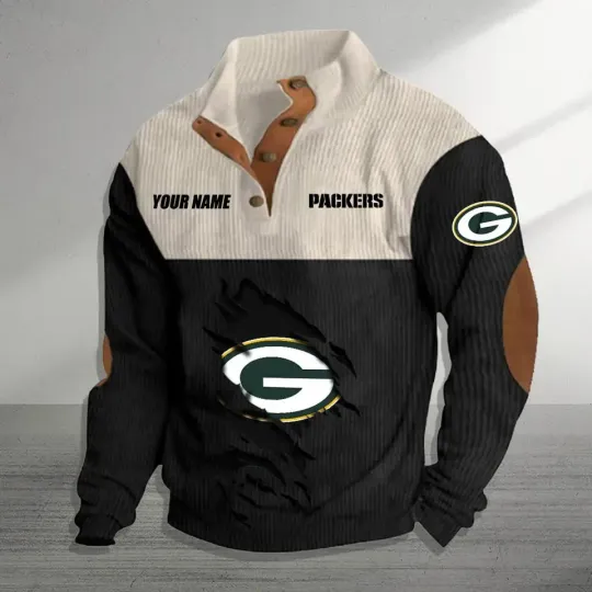 Personalized Green Bay Packers Corduroy Stand Collar Sweatshirt, Gift For Men