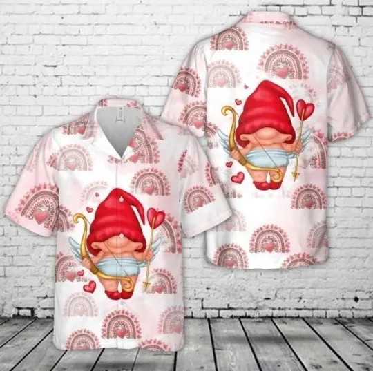 Discover Valentine Cupid Gnome Hawaiian Shirt Men’s Short Sleeve Button Down Pi