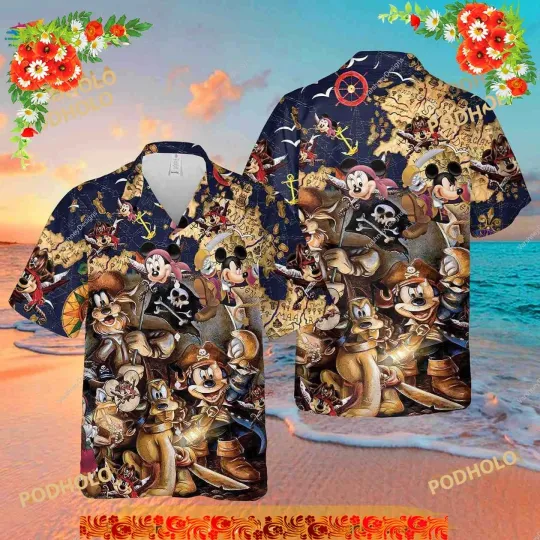 Discover Mickey Mouse Pirate Hawaiian Shirt, Summer Hawaiian Shirt