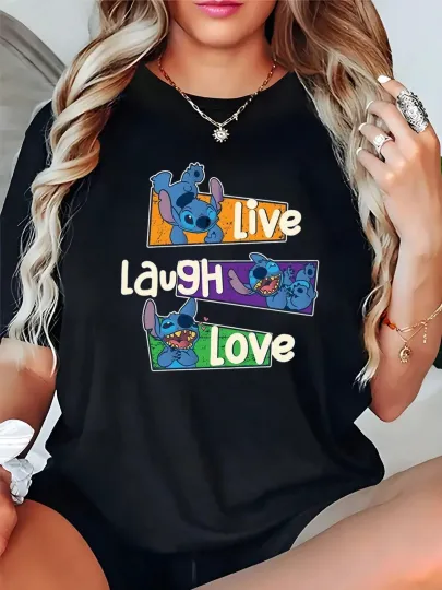 Discover Disney Cute Stitch Live Laugh Love T-Shirt, Gift For Friends