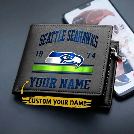 Discover Personalized Seattle Football Seahawkss Team Men Leather Wallet Gift For Him