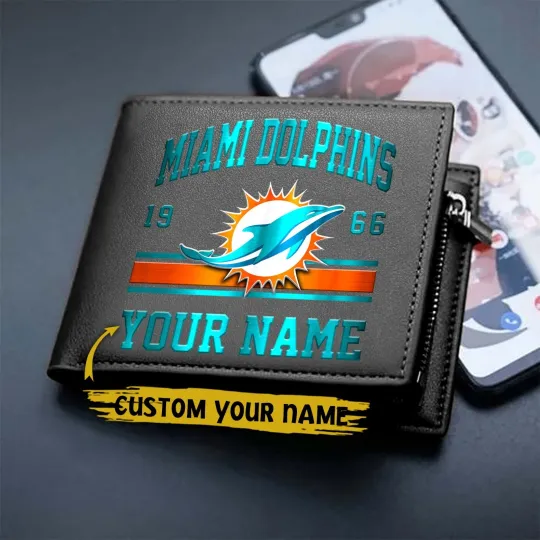 Personalized Miami Football Dolphinss Team Men Leather Wallet Gift For Him