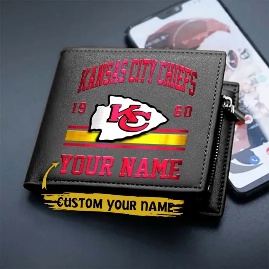 Personalized Kansas City Football Chiefss Team Men Leather Wallet Gift For Him