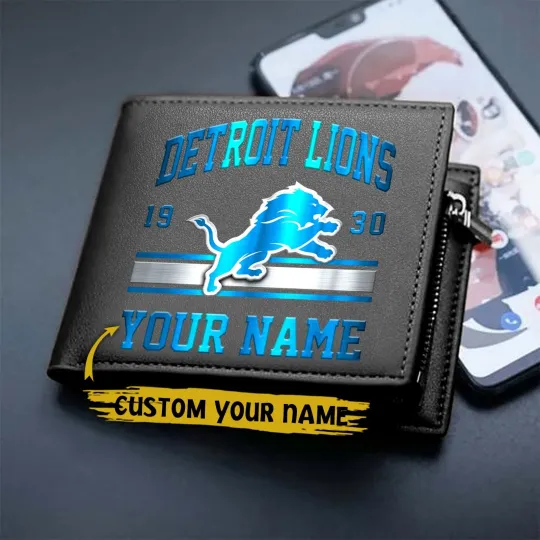 Discover Personalized Detroit Football Lionss Team Men Leather Wallet Gift For Him