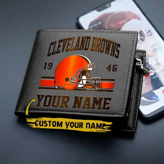 Discover Personalized Cleveland Football Brownss Team Men Leather Wallet Gift For Him