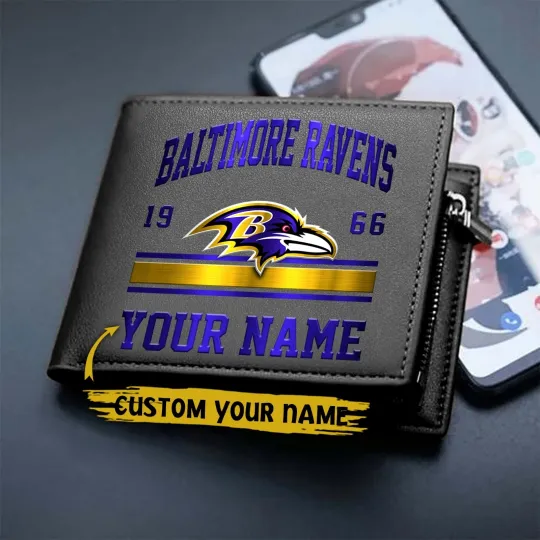 Personalized Baltimore Football Ravenss Team Men Leather Wallet Gift For Him