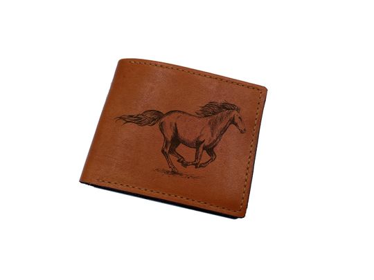 Discover Racing Horse Drawing Leather Wallet - Trifold Bifold Men's Wallet