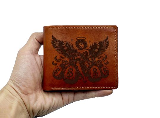 Discover Money Angel Leather Wallet with Lucky Charm, Trifold Bifold