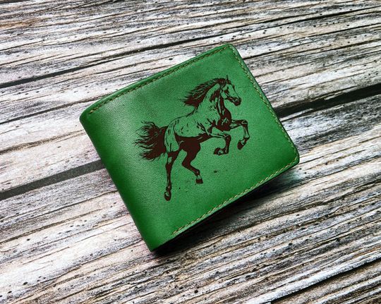 Discover Leather Horse Draw Wallet Trifold Bifold Cowboy Wallet for Men