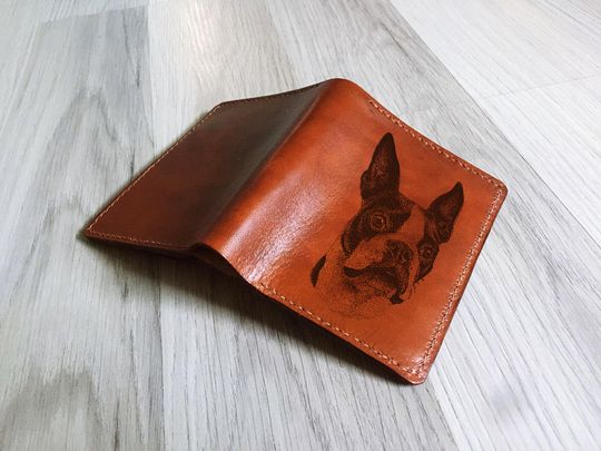Discover Handmade French Bulldog Sketch Leather Wallet: Custom Dog Bifold Trifold Gift