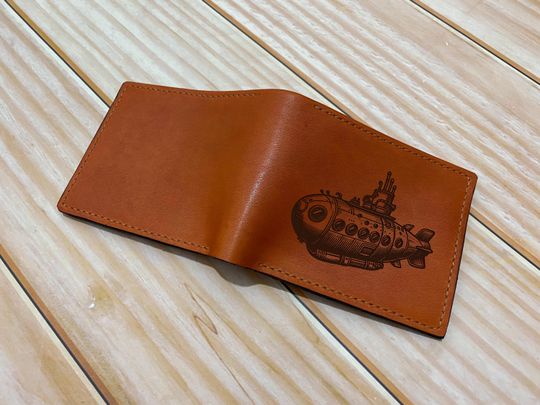 Discover Men’s Leather Wallet - Submarine US Navy Themed  Cowhide Trifold Wallet