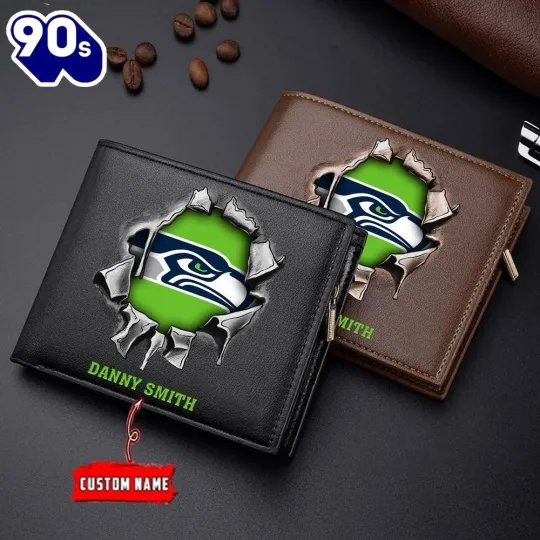 Discover Personalized Seattle Football Seahawkss Team Men Leather Wallet Gift For Him