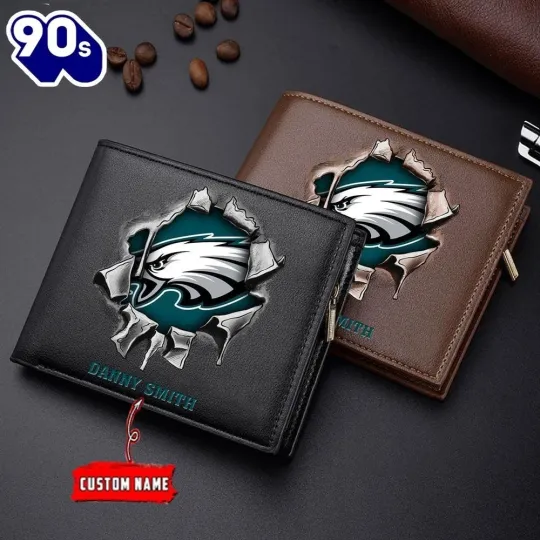 Personalized Philadelphia Football Eagless Team Men Leather Wallet Gift For Him
