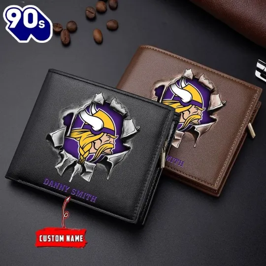 Discover Personalized Minnesota Football Vikingss Team Men Leather Wallet Gift For Him