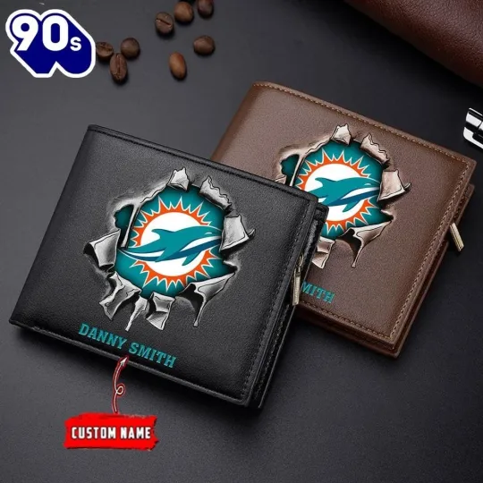 Personalized Miami Football Dolphinss Team Men Leather Wallet Gift For Him