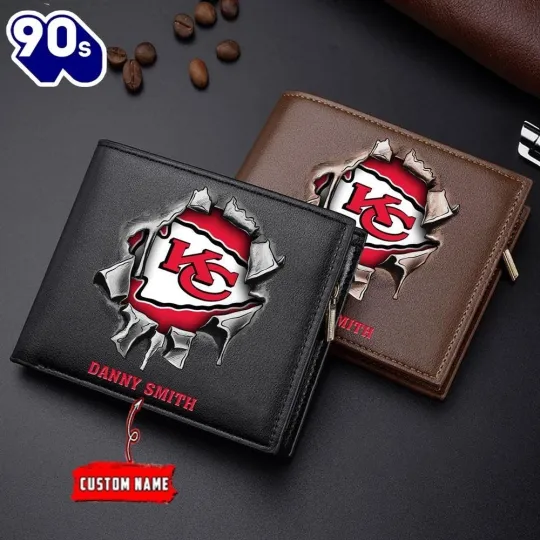 Personalized Kansas City Football Chiefss Team Men Leather Wallet Gift For Him