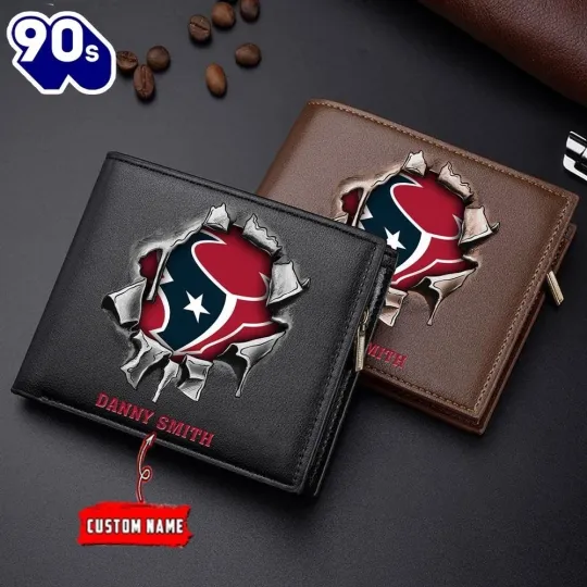 Discover Personalized Houston Football Texanss Team Men Leather Wallet Gift For Him