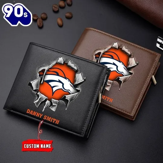 Personalized Denver Football Broncoss Team Men Leather Wallet Gift For Him
