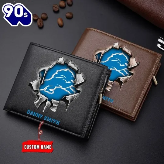 Discover Personalized Detroit Football Lionss Team Men Leather Wallet Gift For Him
