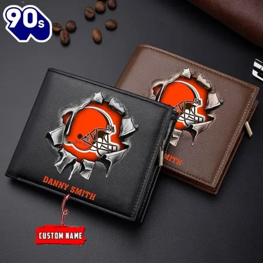 Discover Personalized Cleveland Football Brownss Team Men Leather Wallet Gift For Him