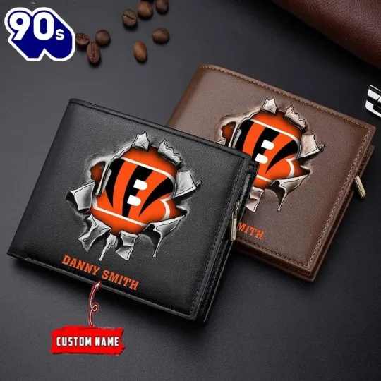 Discover Personalized Cincinnati Football Bengalss Team Men Leather Wallet Gift For Him
