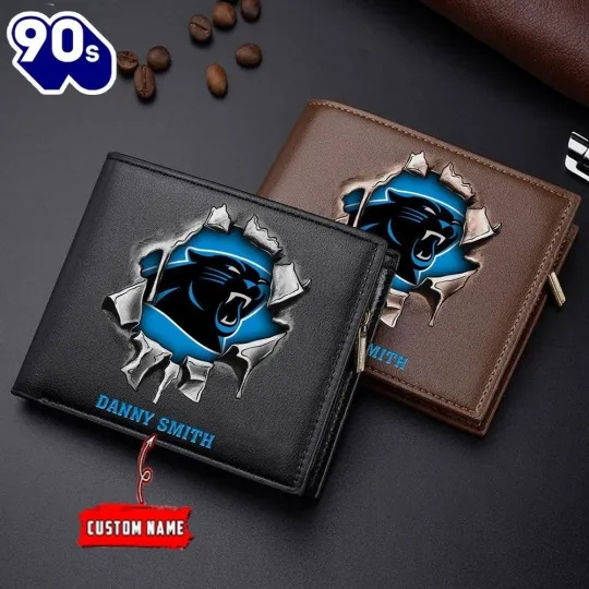 Discover Personalized Carolina Football Pantherss Team Men Leather Wallet Gift For Him