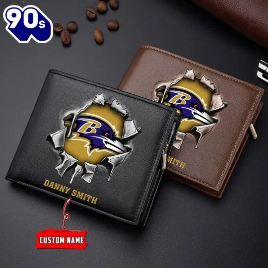 Discover Personalized Baltimore Football Ravenss Team Men Leather Wallet Gift For Him