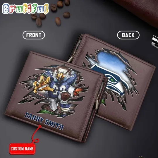 Personalized Seattle Football Seahawkss Team Men Leather Wallet Gift For Him