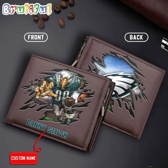 Discover Personalized Philadelphia Football Eagless Team Men Leather Wallet Gift For Him