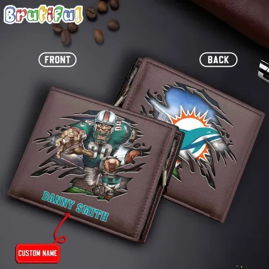 Discover Personalized Miami Football Dolphinss Team Men Leather Wallet Gift For Him