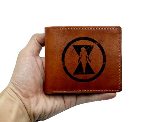 Discover Black Widow Leather Wallet for Men, Cowhide Credit Card Wallet, Avengers Gift