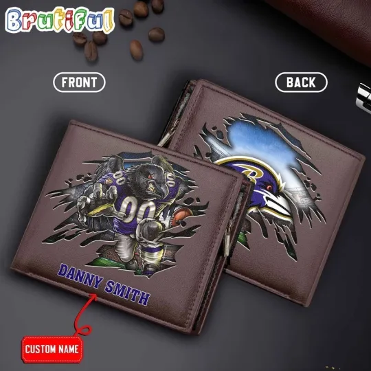 Discover Personalized Baltimore Football Ravenss Team Men Leather Wallet Gift For Him