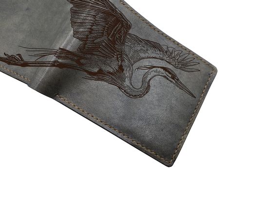 Discover Heron Leather Wallet with Ghibli-Inspired Bird Sketch