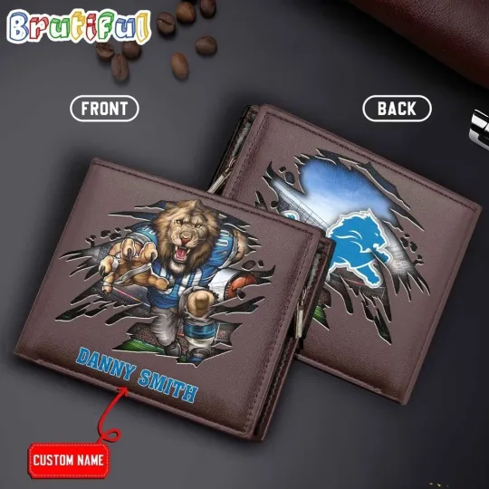 Personalized Detroit Football Lionss Team Men Leather Wallet Gift For Him