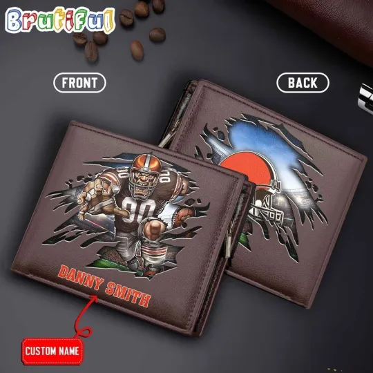 Discover Personalized Cleveland Football Brownss Team Men Leather Wallet Gift For Him