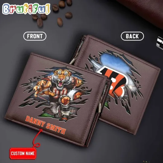 Discover Personalized Cincinnati Football Bengalss Team Men Leather Wallet Gift For Him