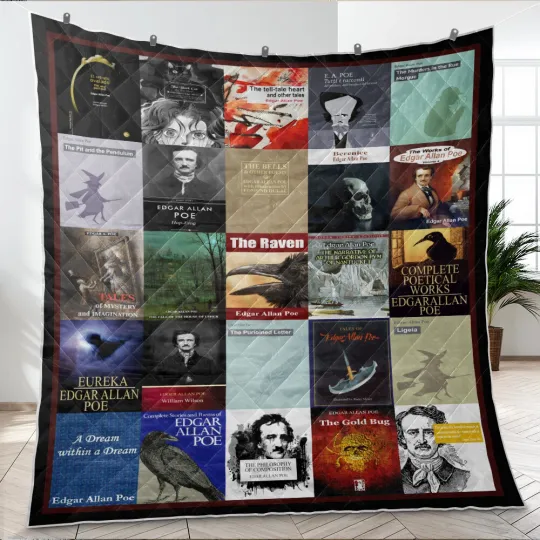 Edgar Allan Poe Quilt, Edgar Allan Poe Quilt Blanket Soft and Cozy Gifts