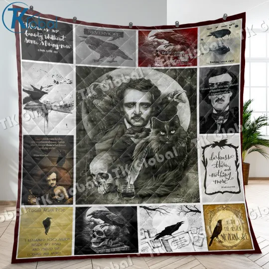 Edgar Allan Poe Quilt, Edgar Allan Poe Quilt Blanket Soft and Cozy