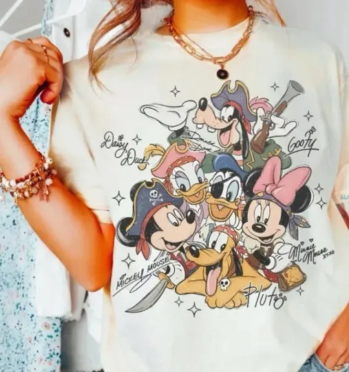 Discover Comfort Colors Mickey and Friends Signatures Pirates Shirt, Disney trend shirt