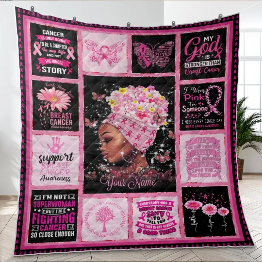 Discover Personalized Breast Cancer Awareness Quilts, Custom Name Quilt Blanket Quotes