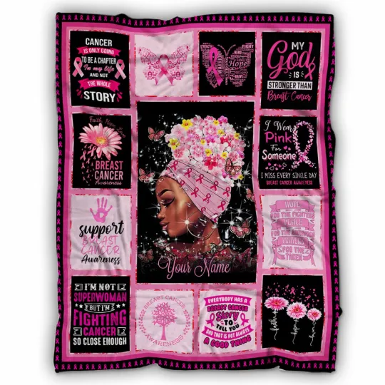 Discover Personalized Breast Cancer Awareness Blanket, Custom Name Fleece, Sherpa Quotes