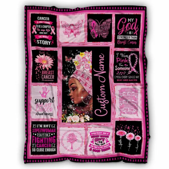 Discover Personalized Breast Cancer Awareness Blanket, Custom Name Fleece, Sherpa Cancer