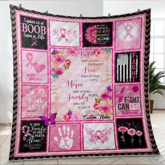 Discover Personalized Breast Cancer Awareness Quilts, Custom Name Quilt Blanket Gift Idea